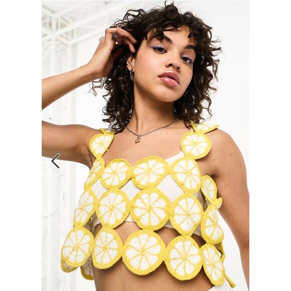 Native Youth lemon crochet crop top in yellow M/L - Picture 1 of 7
